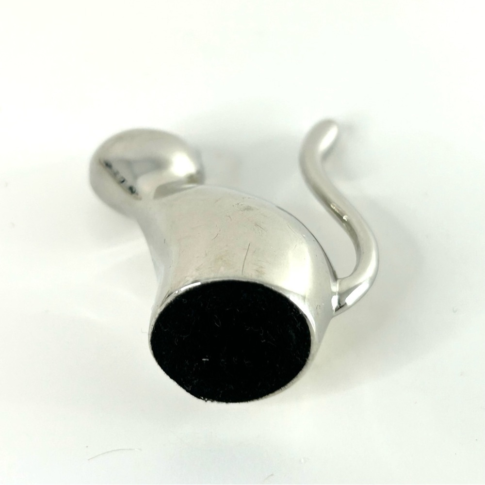 Cat Ring Holder Paperweight Shiny Silver Tone Metal - Picture 4 of 5